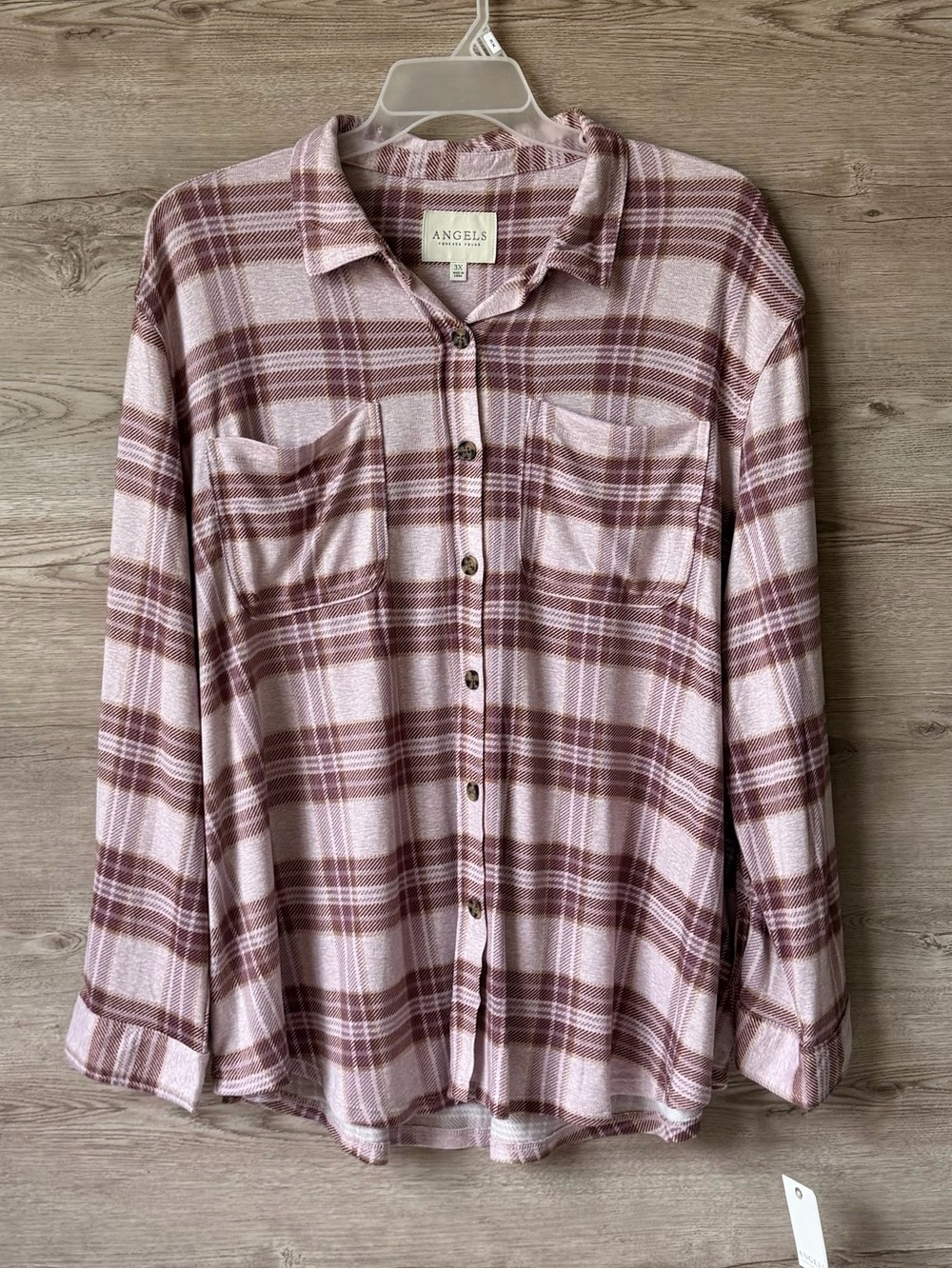 Angels Forever Young Plaid Button Down Shirt 3X Burnished Lilac NWT